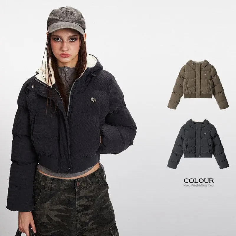 معطف HeyHenry الجديد للشتاء من القطن Theened Jaet للسيدات بقلنسوة النسخة الكورية معطف من القطن بلون نقي وسحاب للتنقل