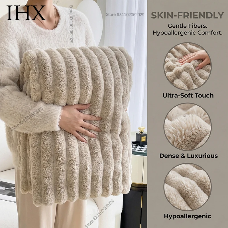 IHX Solid Color Imitation Rabbit Plush Milk Plush Thickened Thermal Leisure Home Blanket Office Nap Blanket, Custom Blanket Size