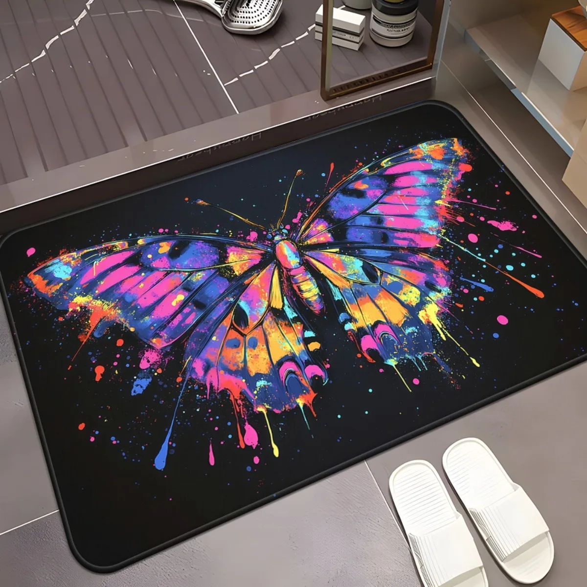 1pc Colorful Butterfly Door Mat - Non-Slip Machine Washable Bathroom, Living Room, Entryway Mat - Bold Contrast Design with Pink