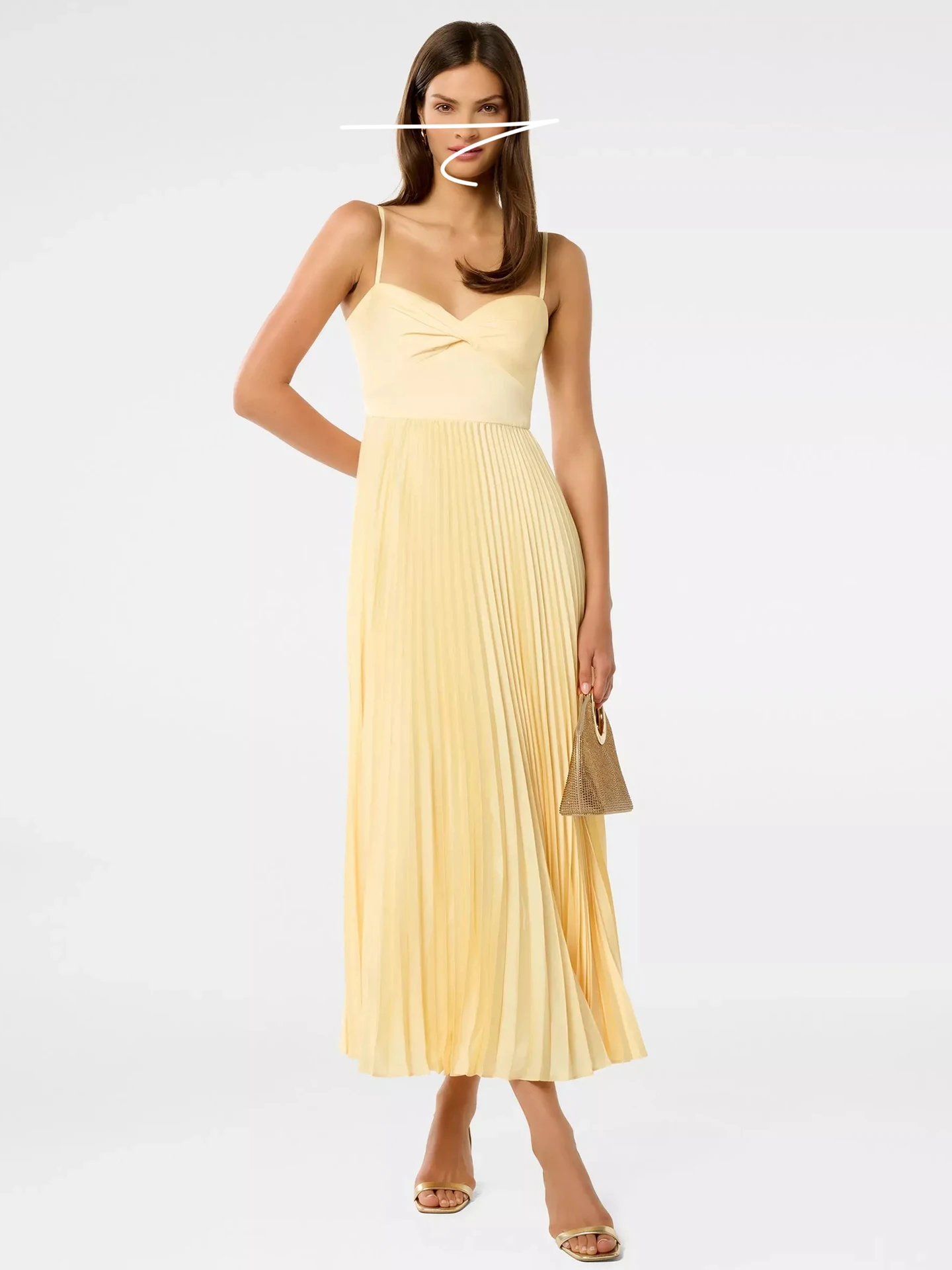 イエローのアコーディオンプリーツ、調節可能なストラップ付きハイウエストサテン スリップ、春夏秋冬対応、ボールガウン風、ジッパーなし