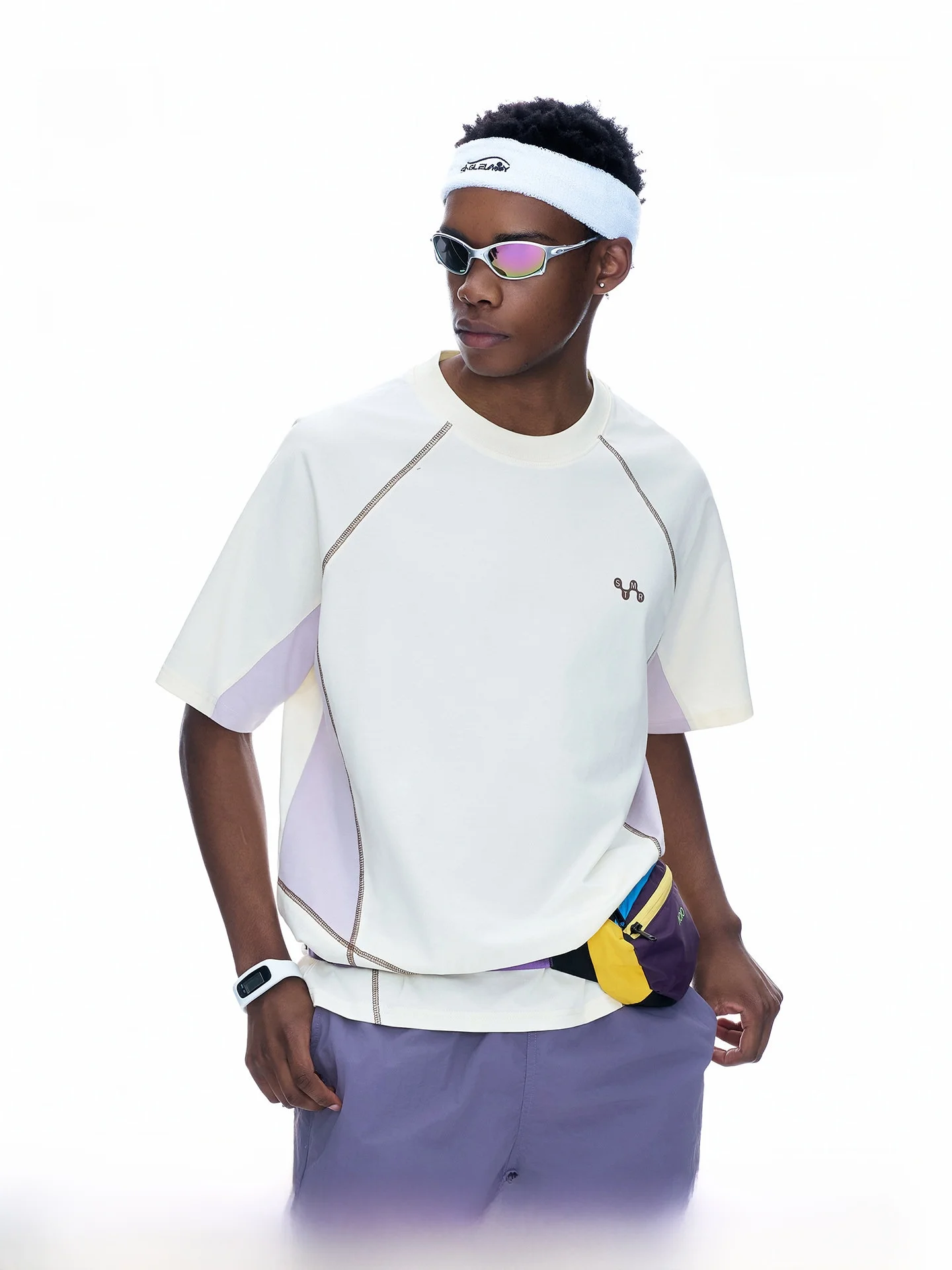 

Loose Fit Sporty Short Sleeve Men's T-Shirt Artannie American Hassel Line Quick Dry Summer New Color Block Couple's T-Shirt