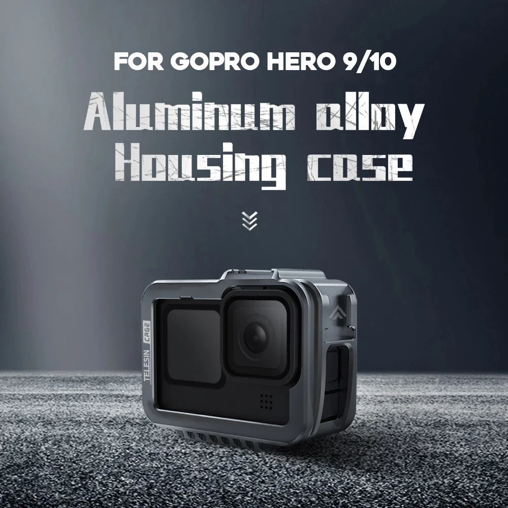 Casing bingkai logam campuran Aluminium FF-F38A untuk GoPro 9 10 11 sepatu Clod ganda dengan Port pengisi daya aksesori kamera hitam
