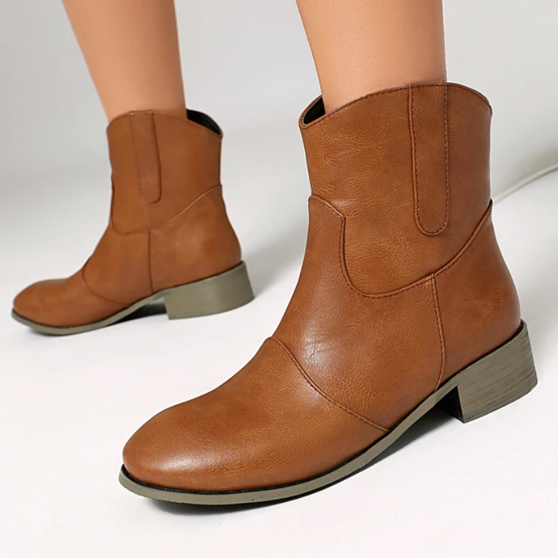 

Red Ankle Boots for Woman Winter Autumn Shoes Brown Black Short Riding Boot Low Heels Footwear Shoes Unisex Large Size 48