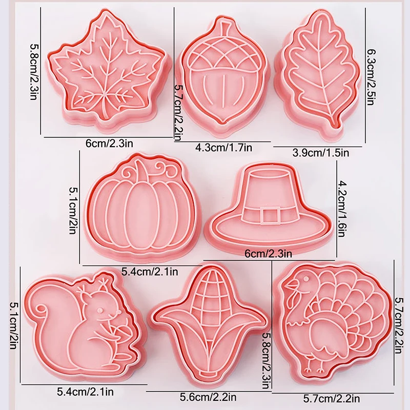 8 Pieces Thanksgiving Cookie Mold Turkey Pumpkin Maple Leaves Cookie Cutter Biscuit Mold Baking Molds Baking Tool