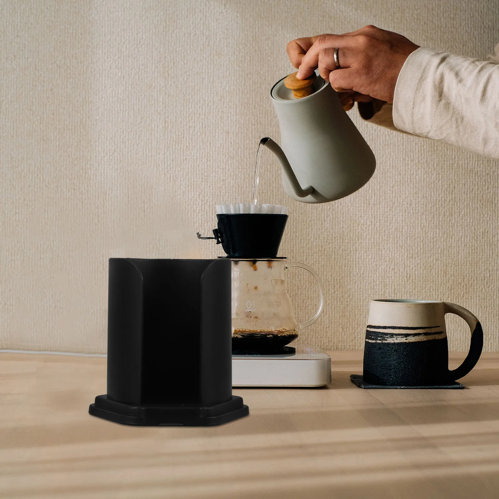 

Filter Paper Storage Holder Stand For Bar Home Large Capacity Plastic Coffee Filter Rack Light Wood Design Compact Countertop