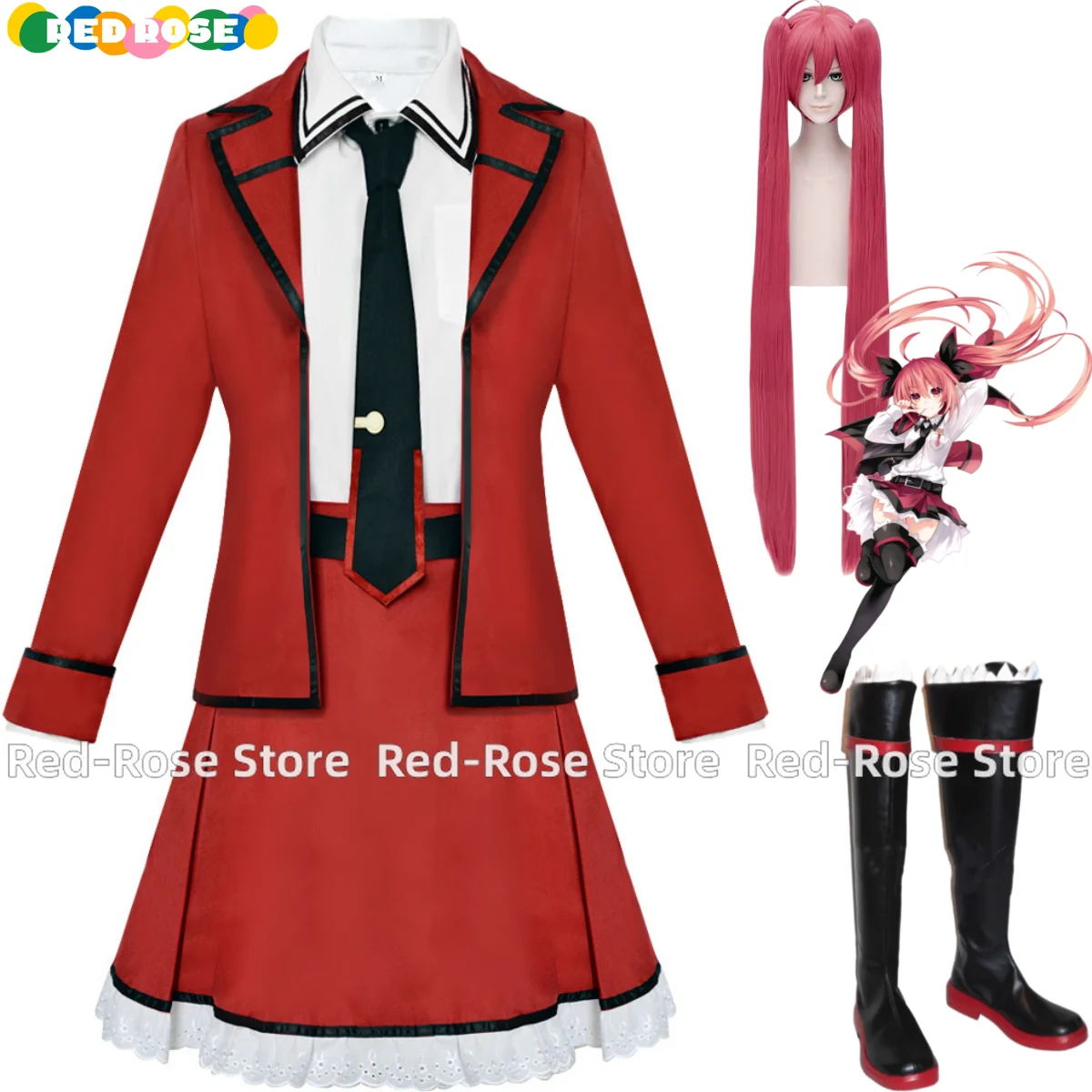 Disfraz de Cosplay de Anime Kotori Itsuka para mujer, traje de fiesta de Navidad Sexy, peluca de comandante Ratatoskr, falda de uniforme Jk rojo