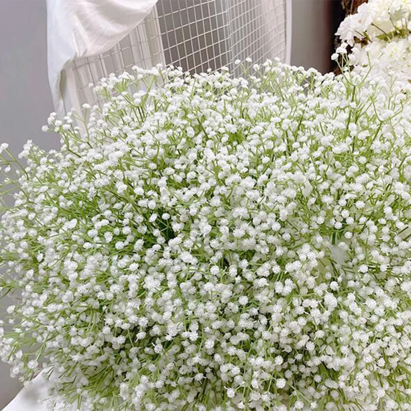 200/100cm White Gypsophila Baby Breath Rose Flower Row Arrangement Arch Wedding Backdrop Props Table Flower Runner Party Floral