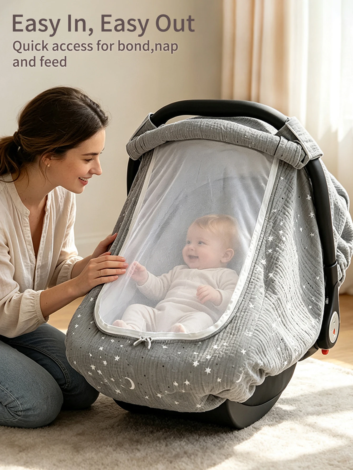 1Pc Children's Sunshade Cover, Skin-Friendly and Breathable, Baby Stroller Sunshade Cover, Outdoor Baby Walking Accessory, Full Month and First Birthday Gift, Universal Sunshade for Baby Carrier and Seat, Mosquito-Proof, Breathable, Not Stuffy, Suitable for Babies in Spring, Summer, and Autumn