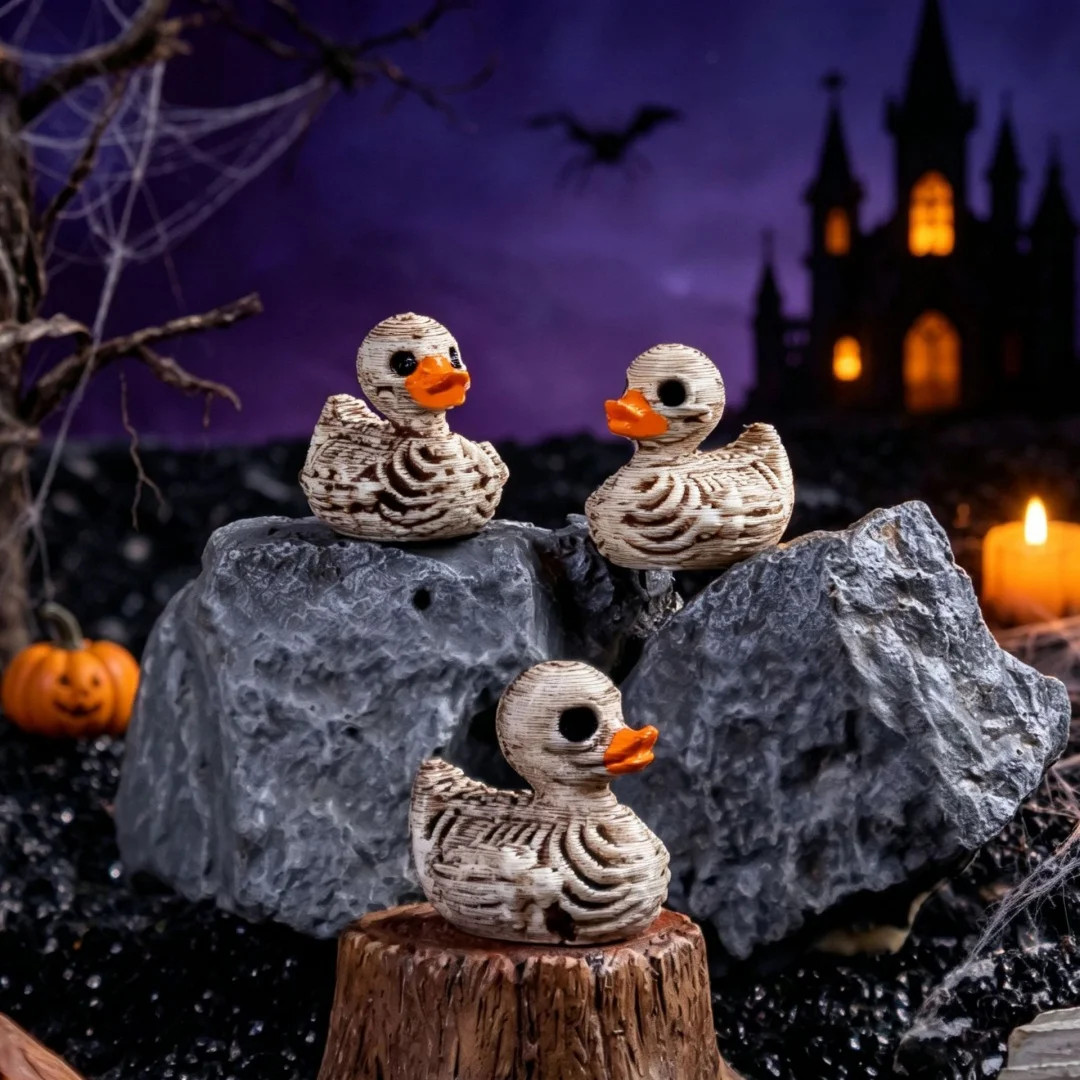 Obrázek 3: 10/30-pack 0.6in gotický roztomilá lebka kachny - pryskyřice figurky pro halloween, gotický domácí, úřad, večírek - namyšlený psací stůl dekorace