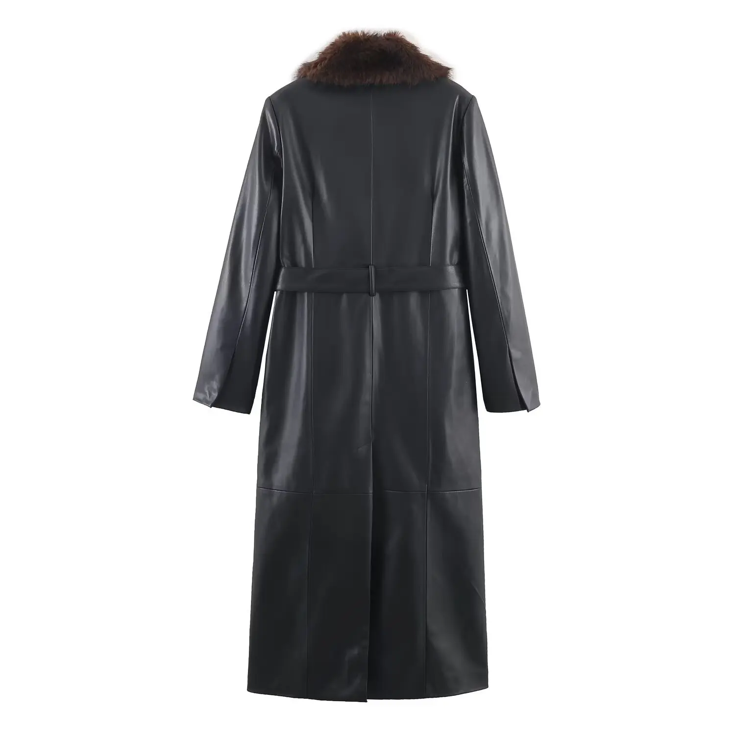 Chic Casual Detachable fur Leather Coat Trenchcoat Women's Overcoat Autumn Winter New Loose Mid-Length All-Match PU Leather Coat