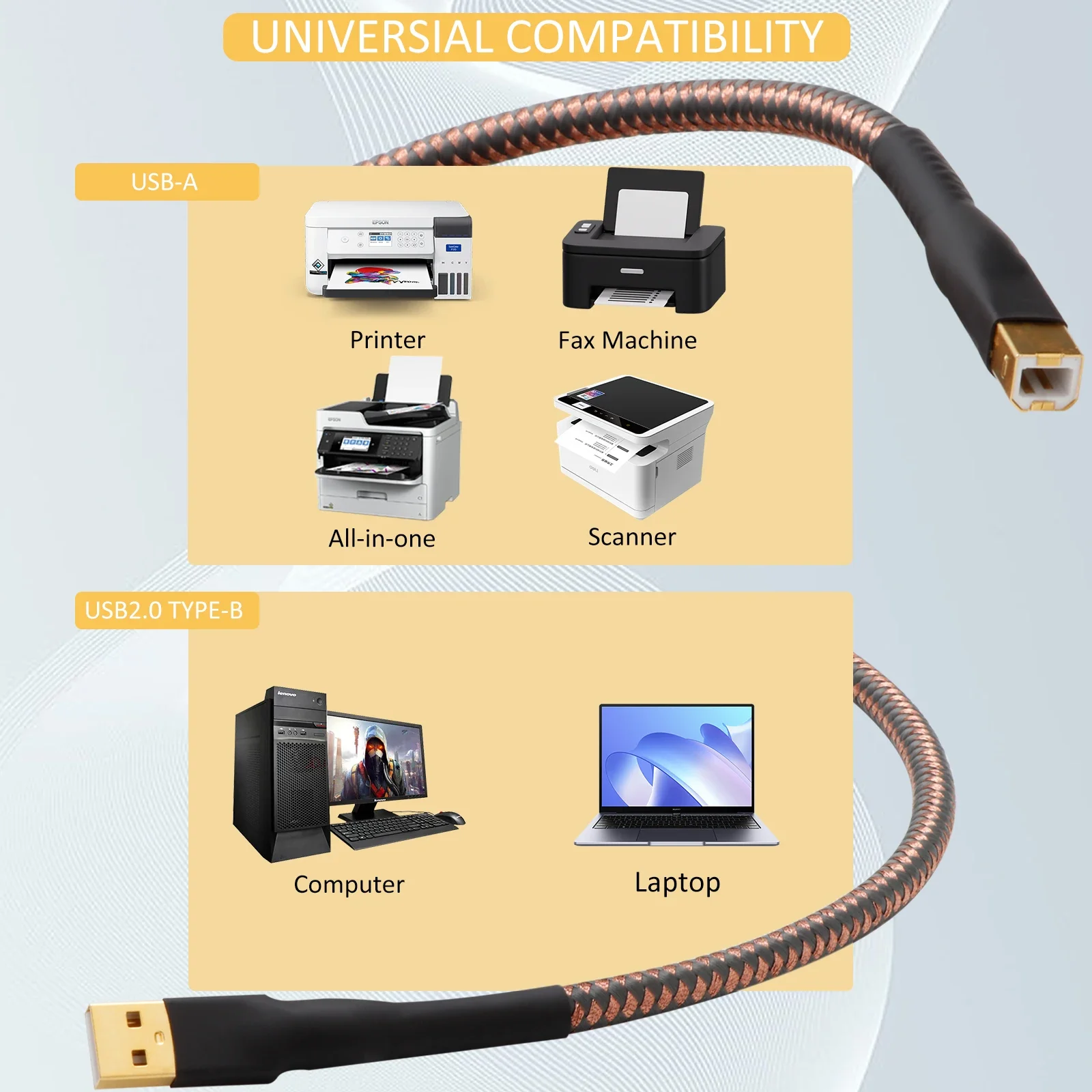 금도금 HIFI USB 2.0 A-B 케이블, 오디오 애호가 USB DAC 디코더 프린터 데이터 라인