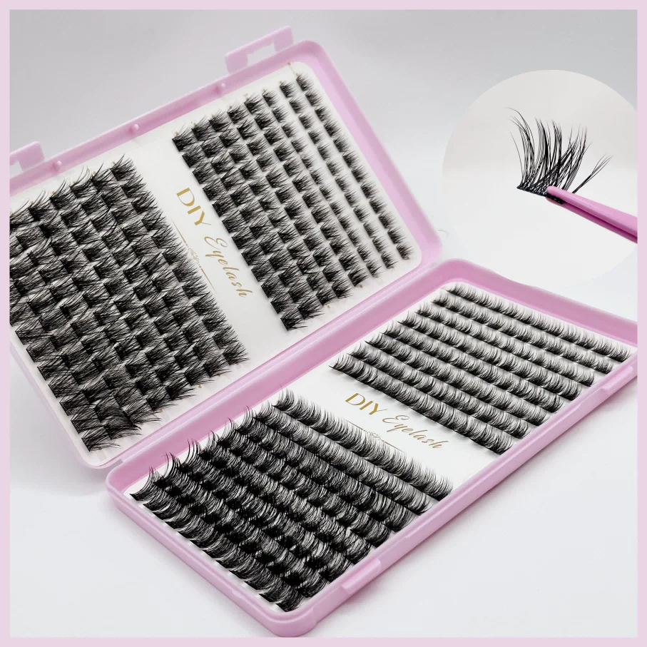 D자형의 곱슬거리는 두꺼운 자연스러운 인조 속눈썹 384개 - 선물용으로 적합하며 초보자도 사용할 수 있습니다.