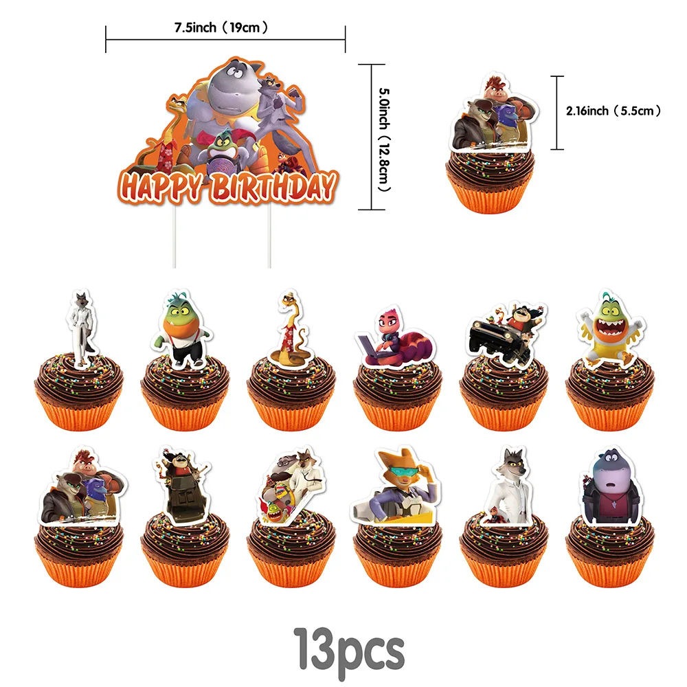 The Bad Guys Cartoon Birthday Decorations Set with Banner, Balloons & Cake Decor, Props for Kids Party Game