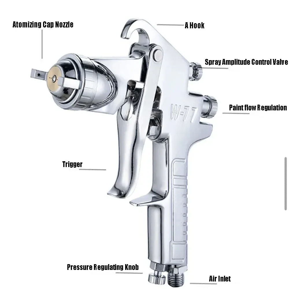 W-77 lower Pot Spray Gun Paint Spray Gun High Stomization Spray Gun Head Automotive Paint Pneumatic Spray Gun