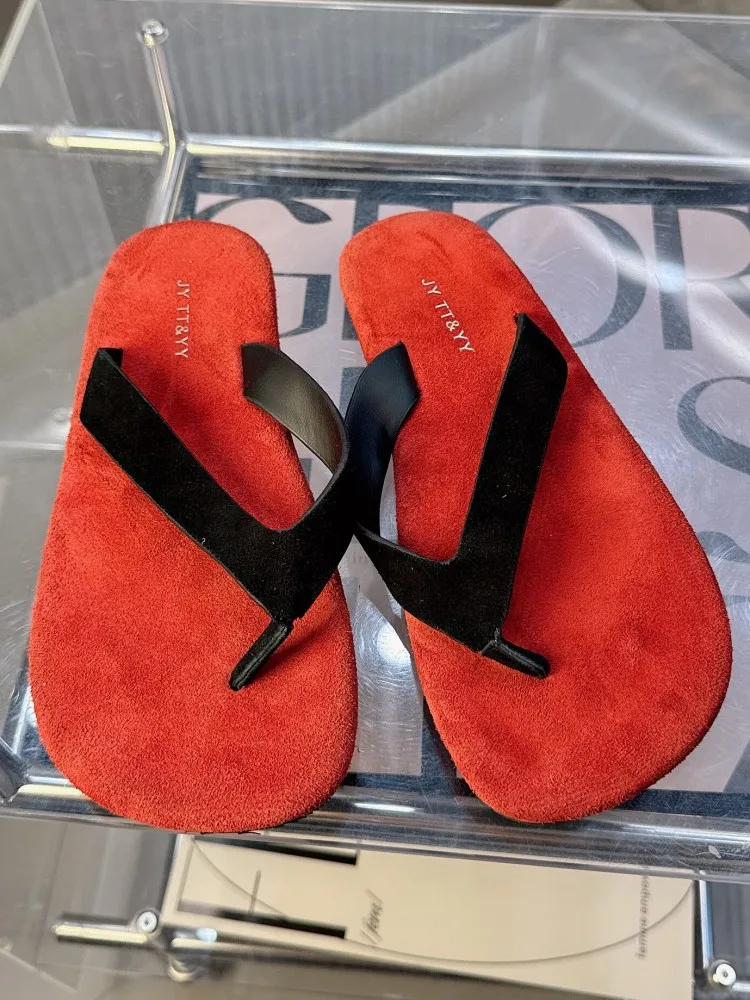 Concise Clip Toe Slip On Hard Wearing Genuine Leather Slippers Versatile Solid Color Cowhide Female Comfortable Footwear