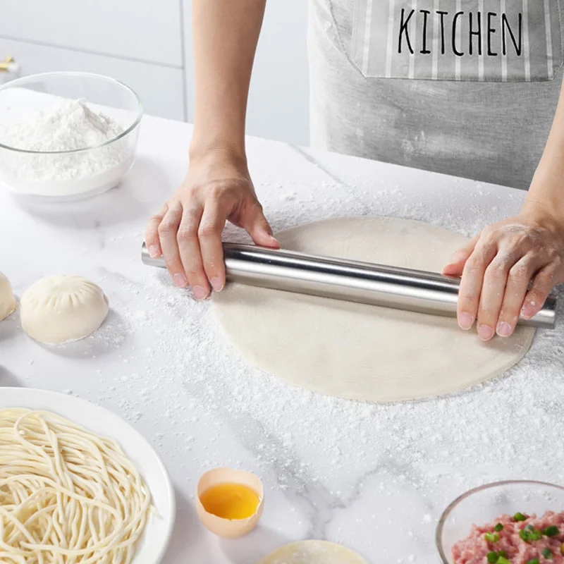 1PC Stainless Steel Rolling Pin Kitchen Utensils Dough Roller Bake Pizza Noodles Cookie Dumplings Making Non-stick Baking Tools