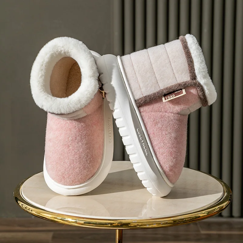 High Top Winte Cotton Boots Platform Women Warm Plush Home Slippers Furry Fashion Ladies Outdoor Causal Snow Boots Indoor Shoes