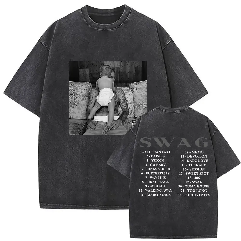 خمر جاستن بيبر SWAG جولة 2025 غسلها تي شيرت الرجال النساء الملابس المشجعين هدية قصيرة الأكمام تي شيرت الهيب هوب المتضخم تي شيرت