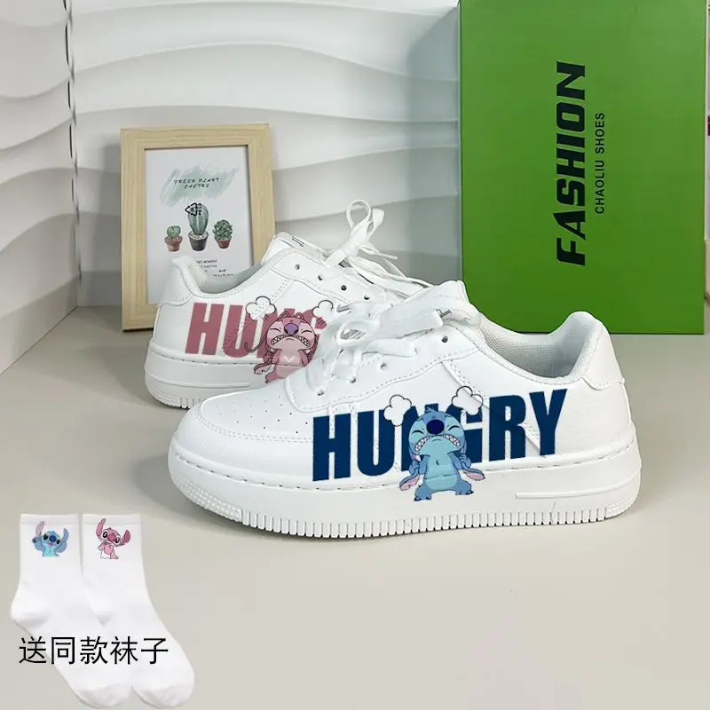 Stitch Basket Shoes Couple White Casual Sneakers Anime Lilo & Stitch Sport Shoes Disney Tennis Shoes Kids Shoes Size 35-44