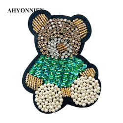 1 Piece 11.5*15 CM Sew on Handmade Beaded Patch Cute Bear Patch for Garment DIY Decoration Applique