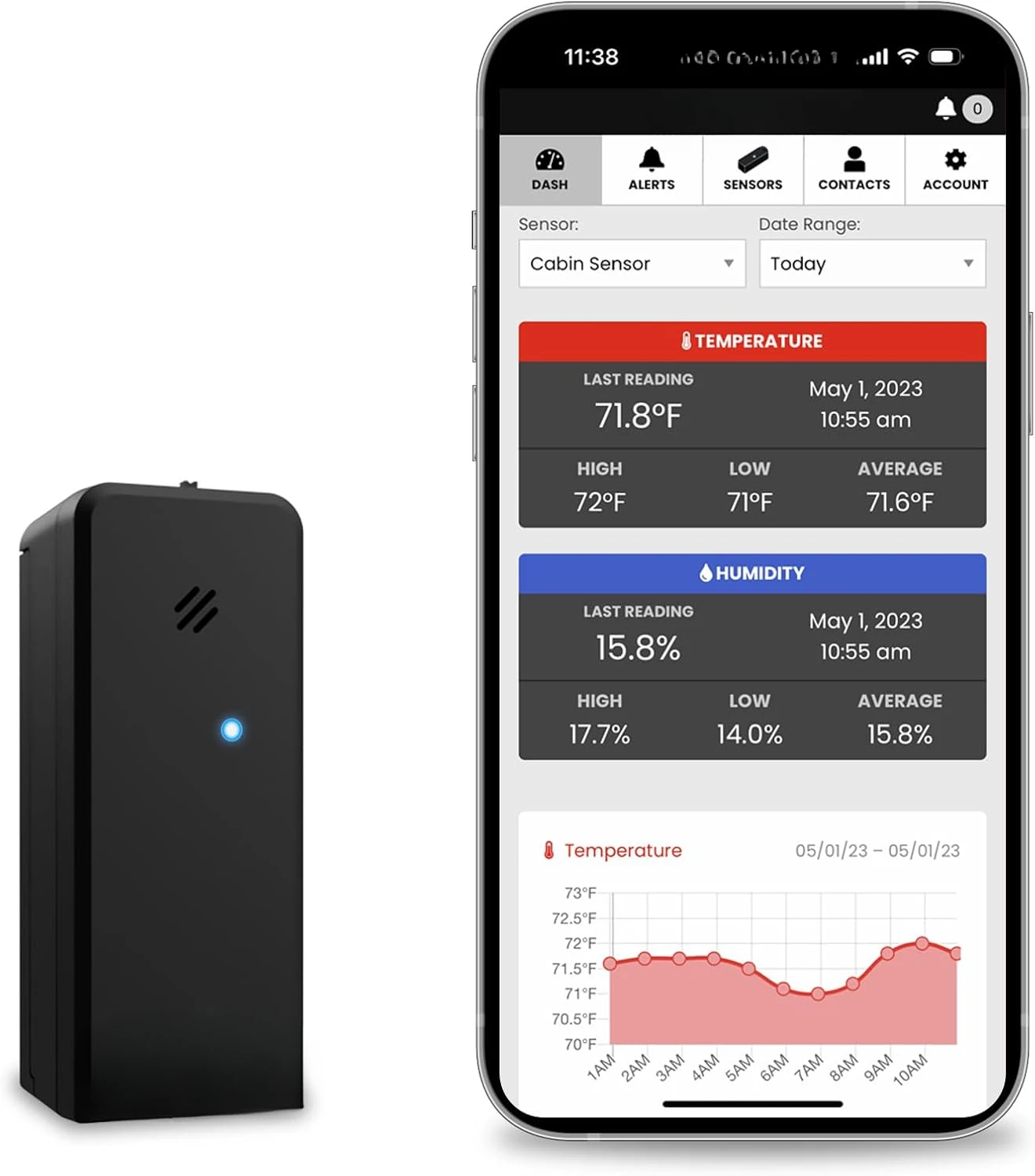 Humidity Sensor, Data Logger. No Subscription. 24/7 Monitor a. Use with Alexa, IFTTT. Monitor Anywhere, Anytime