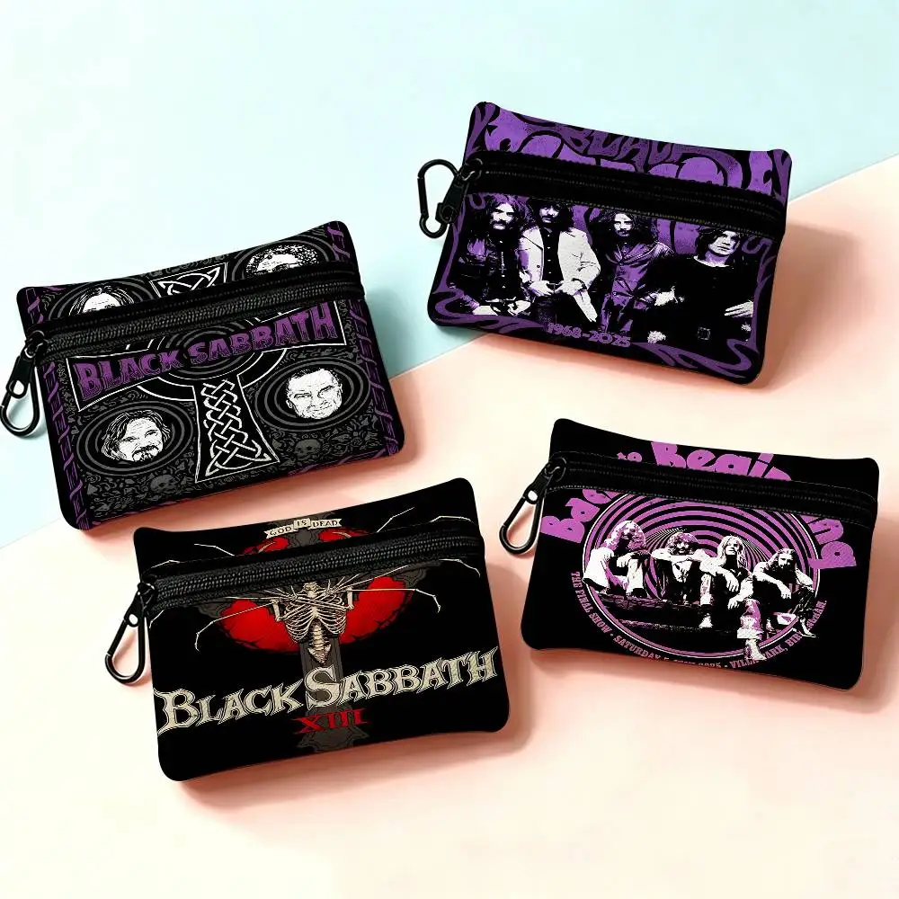 Heavy Metal Band B-Black Sabbath Mini Hanging Oxford Cloth Coin Bag Durable Zipper Key Card Pouch With Carabiner