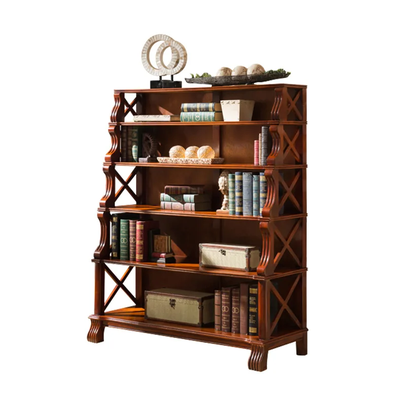 

American bookshelf floor shelf household solid wood retro multi-layer storage cabinet locker