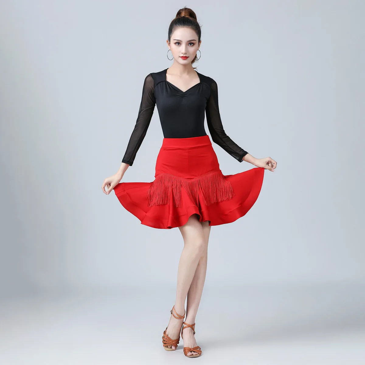 New Woman Latin Dance Skirt Tassel V-shaped Tango Costume Training Dress Performance Wears Sexy Dance Skirt for Women Girl view 2