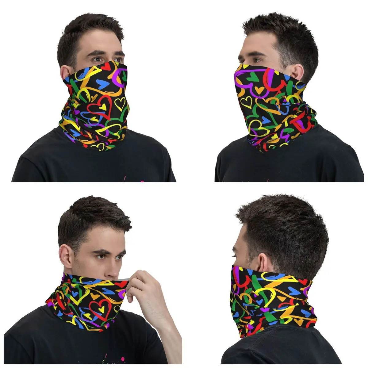 Hearts Graffiti Bandana Neck Gaiter Printed Balaclavas Wrap Scarf Multifunctional Headband Running for Men Women Adult Washable image 2