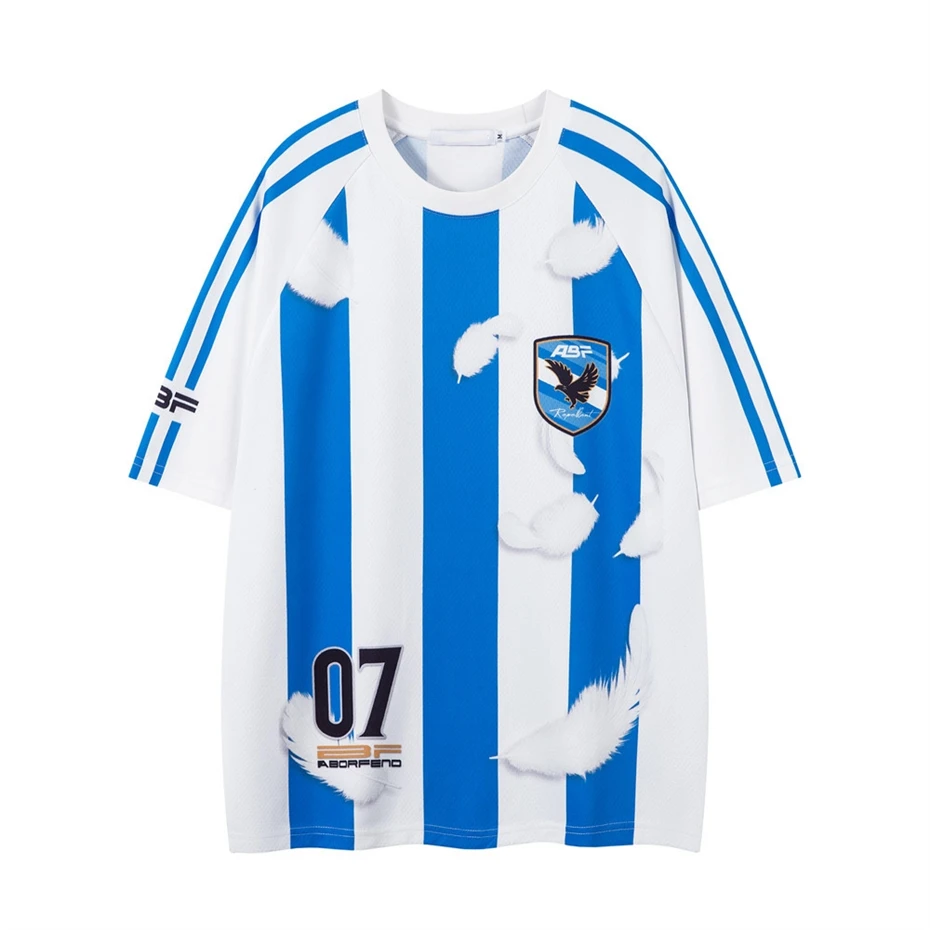 Vintage Striped Jersey T-Shirt Men Y2K Graphic Print Sport Breathable Tshirt Harajuku Hip Hop Casual
