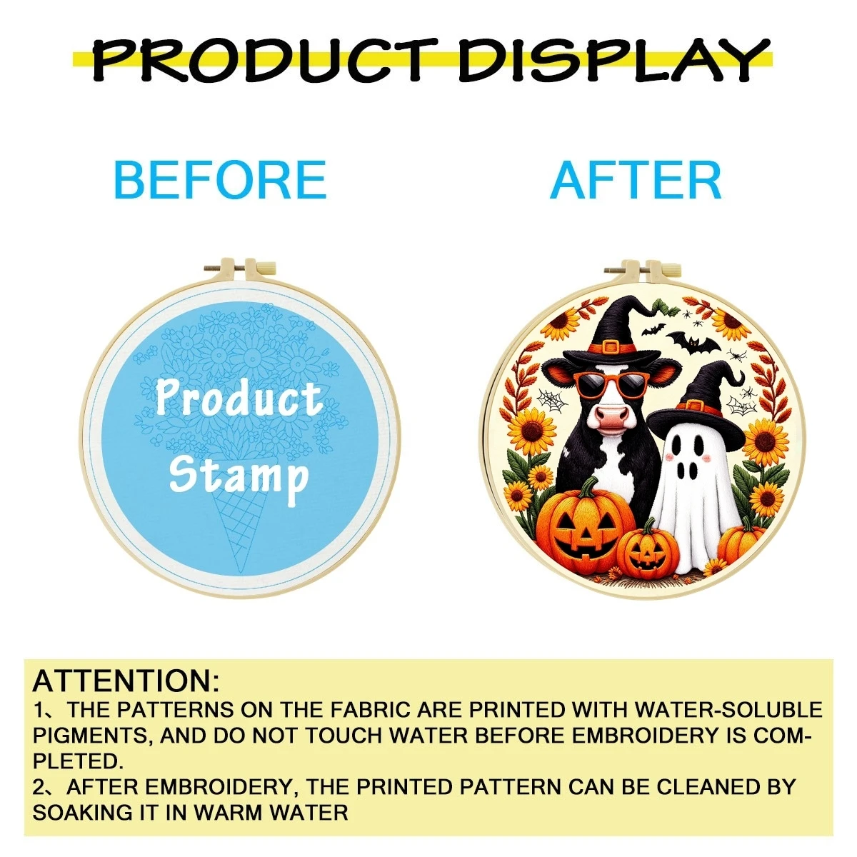 1 Set Halloween-Kuh-Geist DIY-Stickerei-Set für Anfänger, Stick-Starter-Kit, Kreuzstich-Kunstgeschenk, Handarbeits-Bastelset – Detail 3