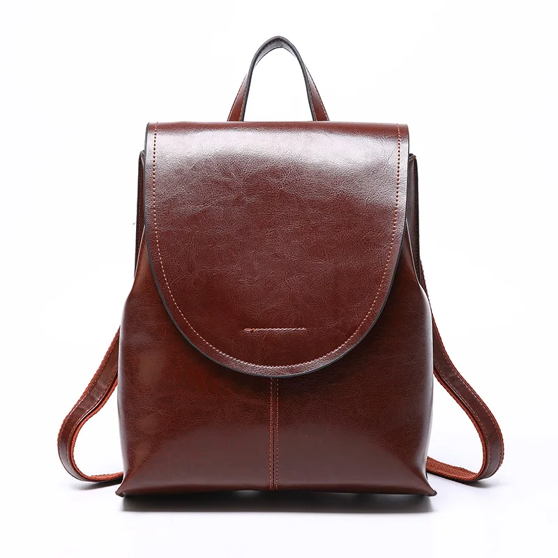 Oil Wax Skin Real Leather Women\'s Bag Leisure Outdoor Fashion Retro Large Capacity Satchel Double Shoulder Portable Backpack