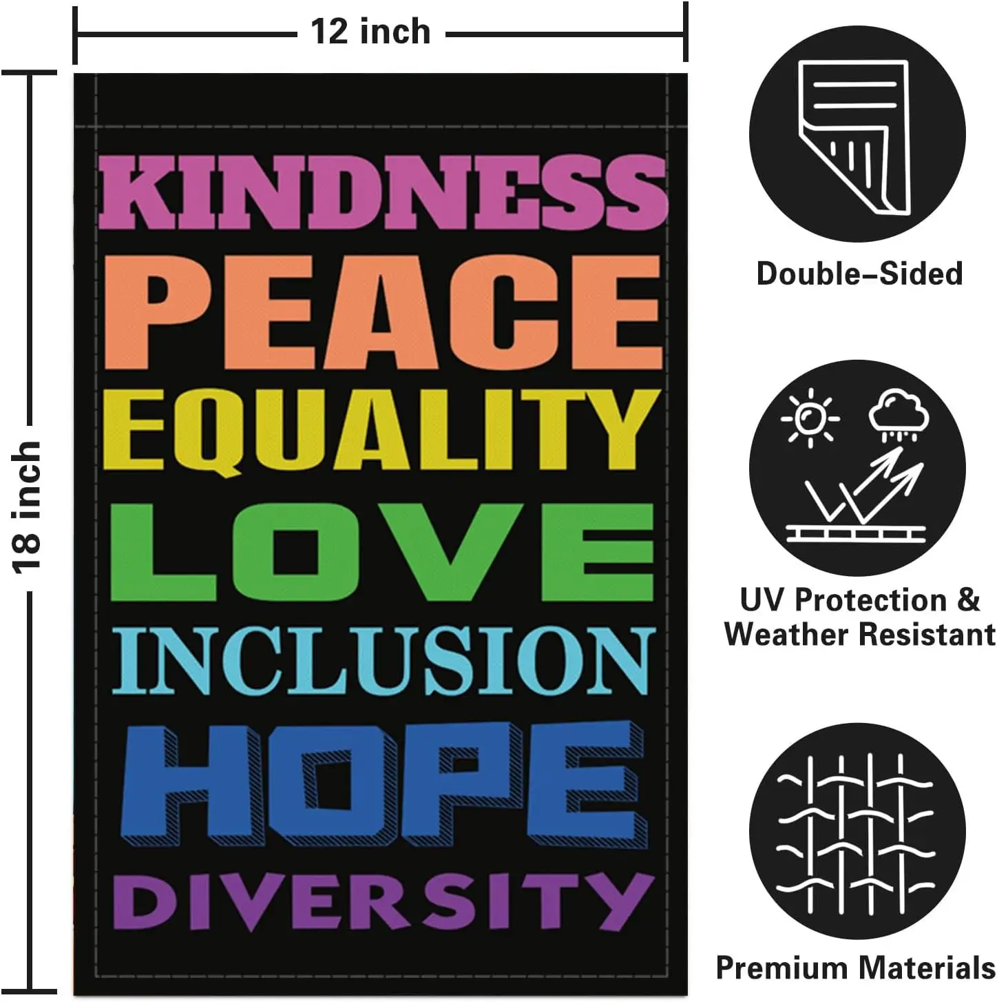 Garden Flag Kindness Peace Equality Love Inclusion Hope Diversity Spring Summer Autumn Flag Double Sided Polyester Vertical jjp