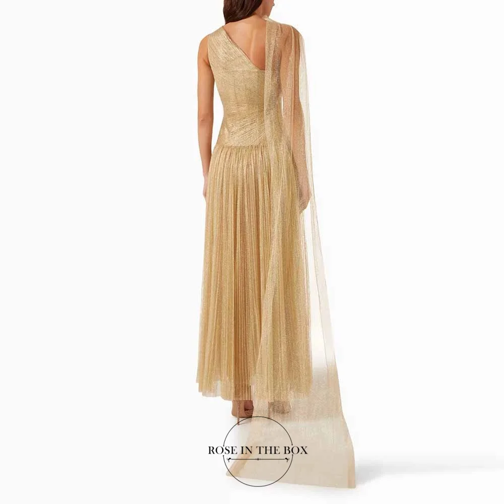 ROSEINBOX Glitter One-shoulder Evening Dresses with Shawl A-line Draped Sweetheart Neck Sexy Prom Dress Customized Party Gowns
