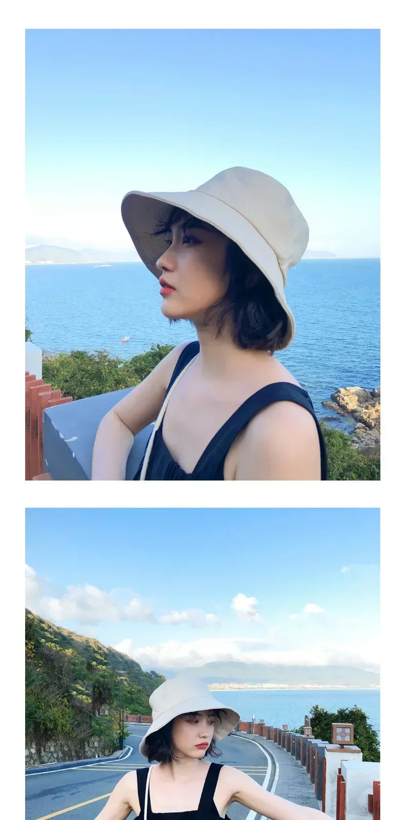 1 Pcs Summer Bucket Hat Big Wide Brim Outdoor Soft Cotton Solid Color Sun Hats Portable Foldable Cap Sun Protection Protection image 3