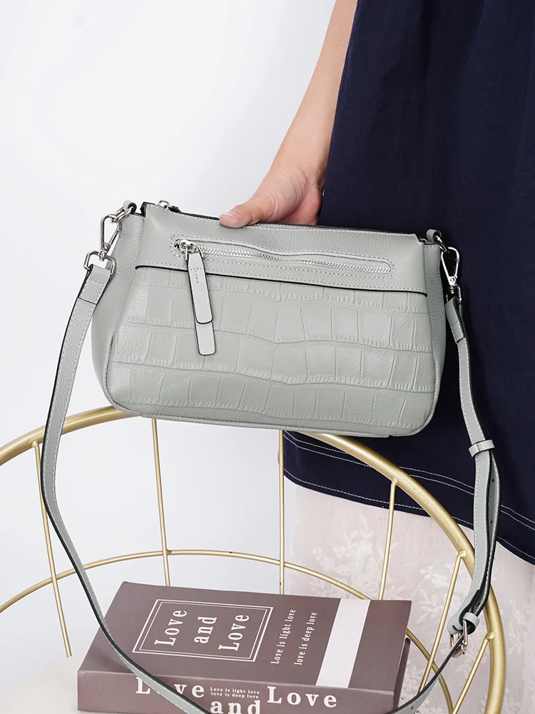 Zency Genuine Leather Designer Noble Shopper Shoulder Bag Commuter Large Bucket Handbag Women Crossbody Light Pink White Bags