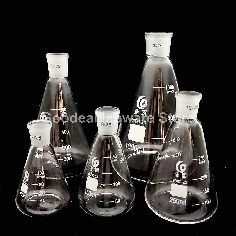 1pcs 25ml to 2000m Lab Conical Flask High Borosilicate Glass Triangular Flask with Standard Frosted Mouth 19# 24# 29#