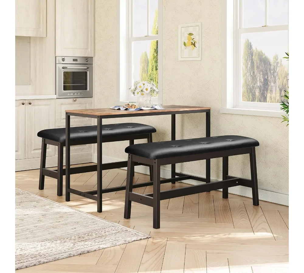 مقعد طعام من الخيزران مع مقعد من جلد البولي يوريثان، أثاث مدخل غرفة المعيشة متعدد الوظائف للمطبخ، بني وأسود