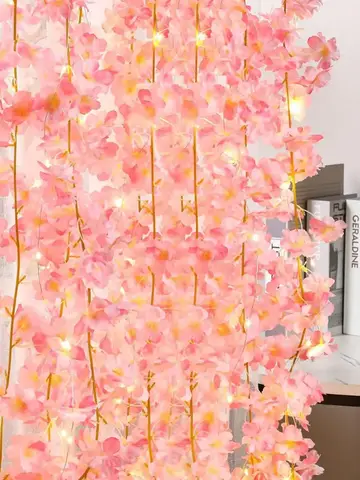 2M 20LEDs Cherry Blossom String Light Garland Artificial Flower Vines Fairy Lights for Bedroom Wedding Party Holiday Decoration