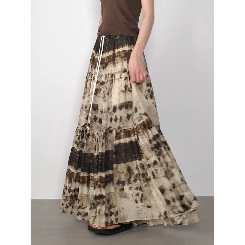 

Женская чернильная принт, новинка 2025 года, стильная модная утягивающая юбка трапециевидной формы с эластичной резинкой на талии