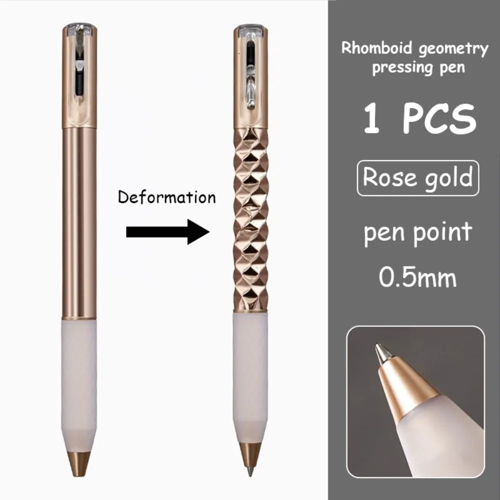 Durable Rhombus Geometry Deformable Pen Press Type Black Ink Neutral Pen 0.5mm Tip Quick Dry Gel Pen School Office
