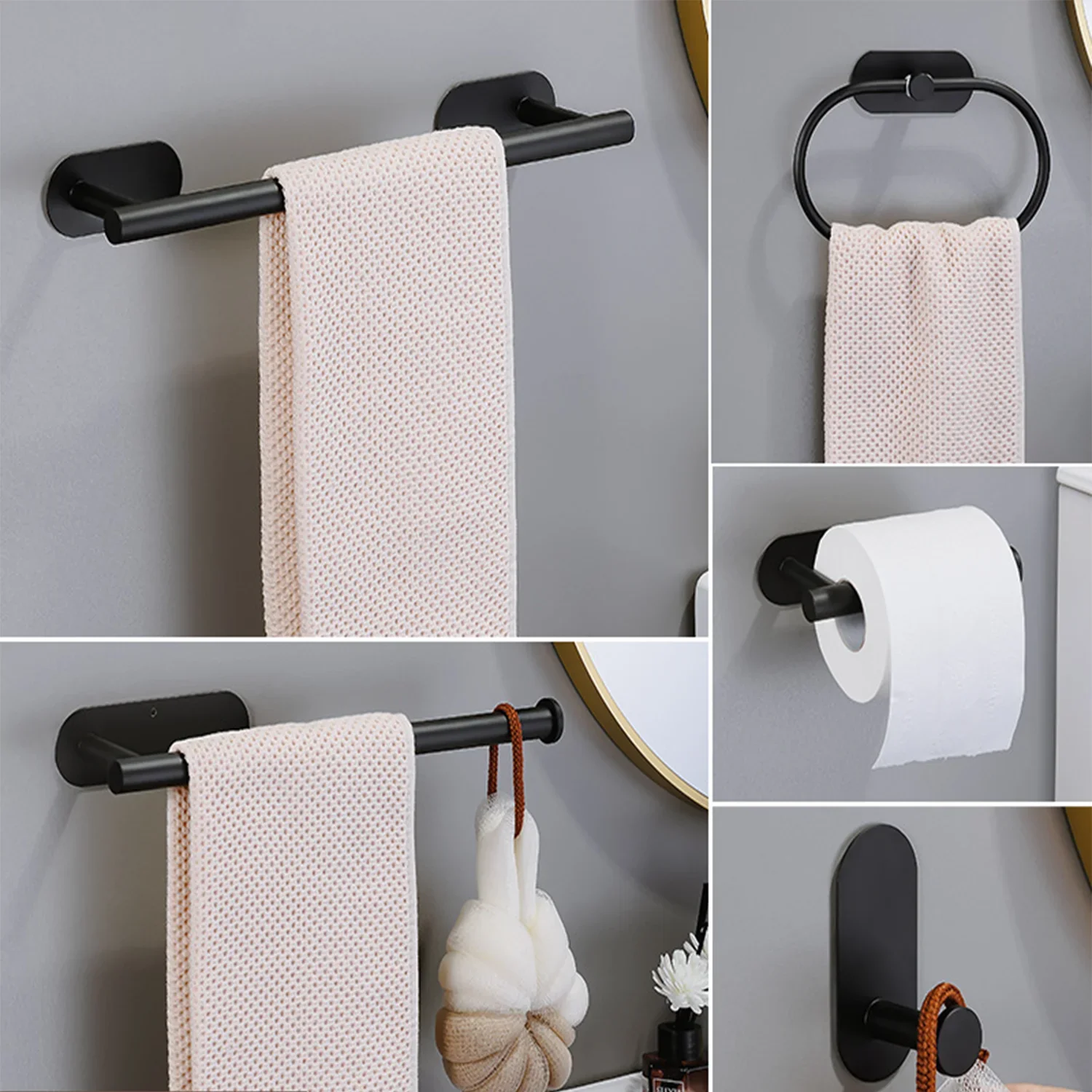 

Bathroom Hardware Accessories Set Set 5-7 Pieces Towel Bar Toilet Paper Holder Stainless Steel Self Adhesive for Bathroom Toilet