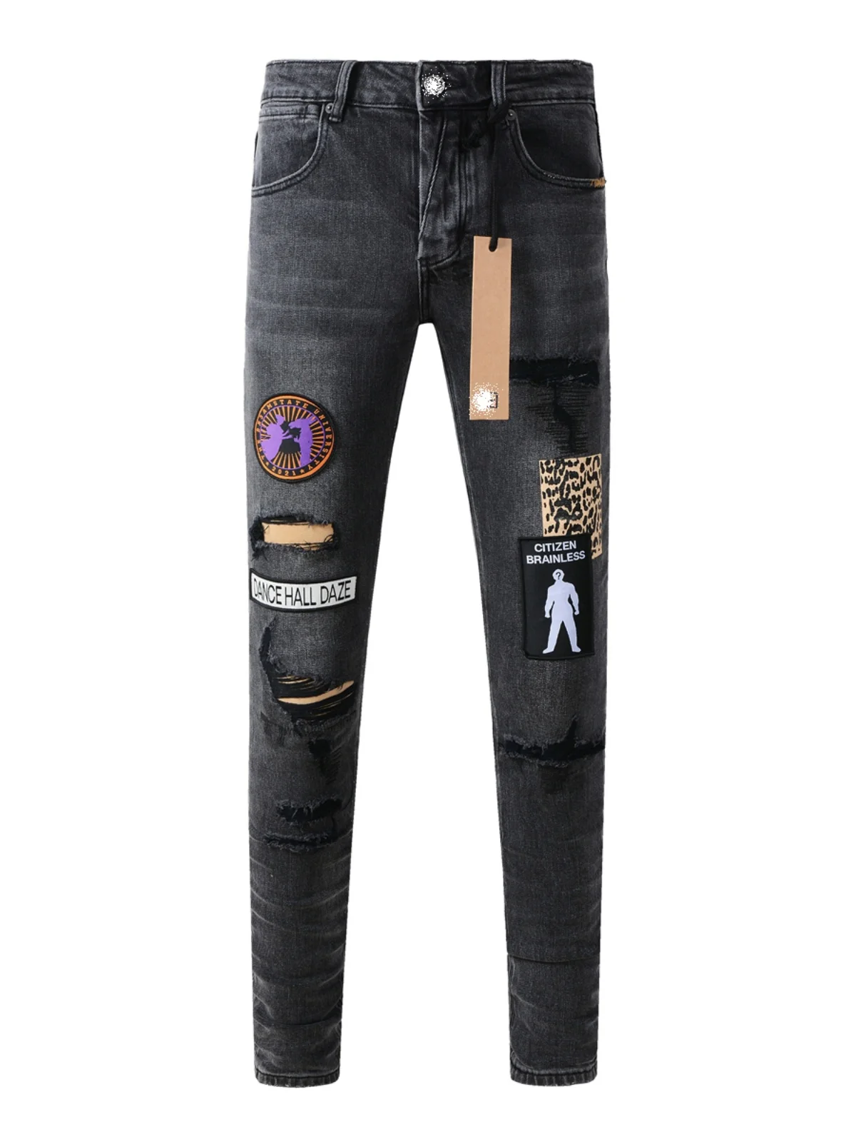 

American High Street Sle Men's Skinny Jeans Wear Resistant Long Trousers Faionable Urban Youth Denim Pants with Rips