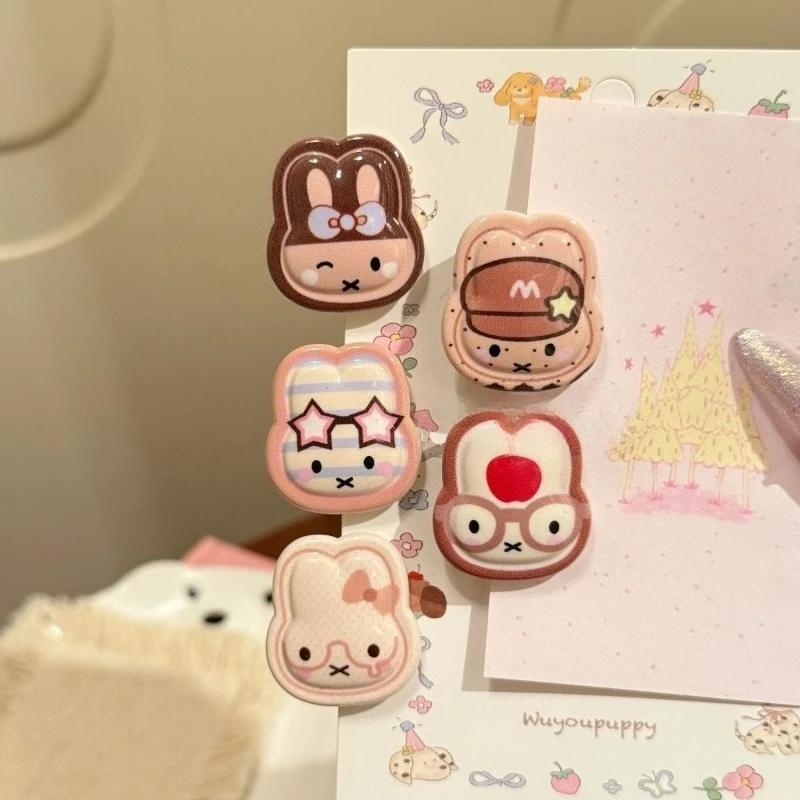 New Kawaii Retro Miffy Emojis with Multiple Hairpins, High Beauty Cartoon Acrylic Three Dimensional  Sweet Hair Accessories
