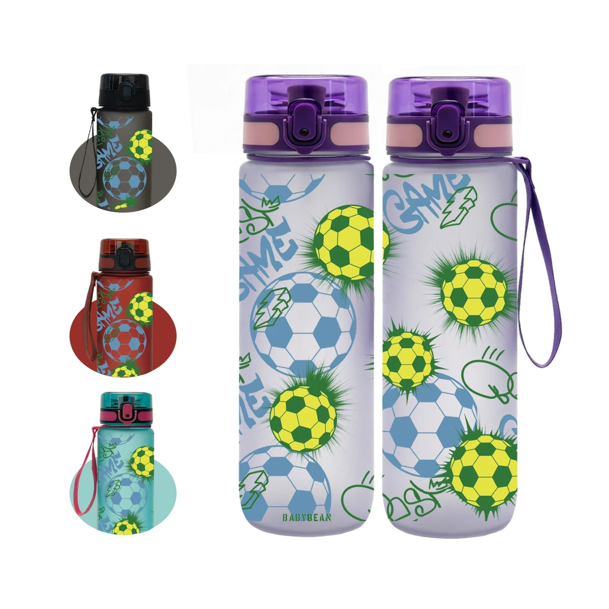 750ml Soccer Themed Sports Water Bottle Leakproof Plastic Cup with Pop-Up Lid for Outdoor Gym