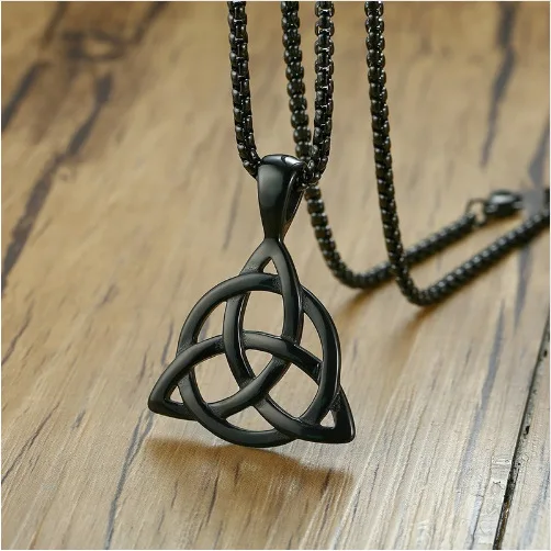 Celtic Triquetra Trinity Knot Pendant Necklace for Men Stainless Steel Chain Necklace Vintage Hip Hop Punk Party Jewelry Gift