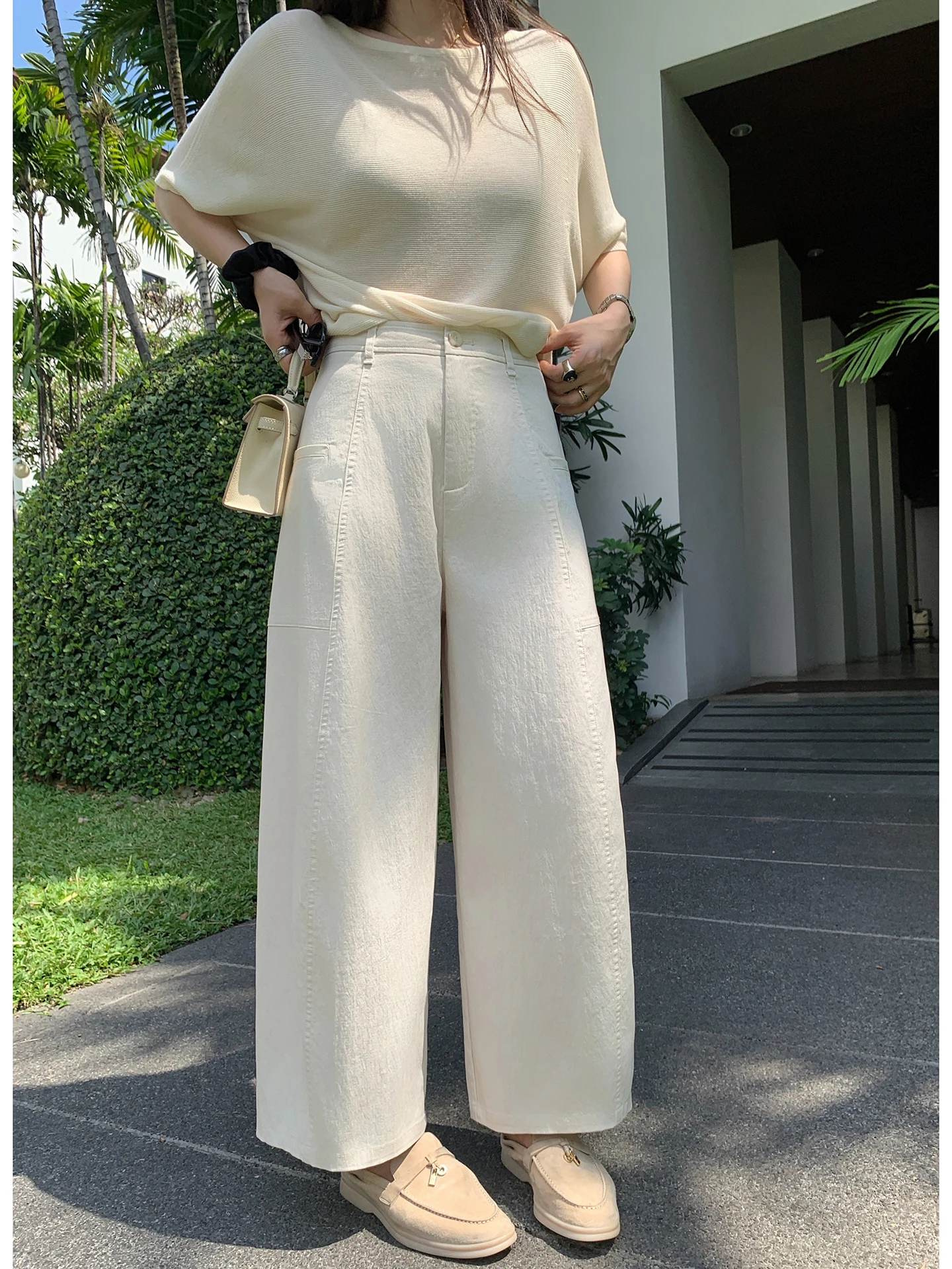 

Брюки EKOOL Balloon Pants с высокой талией, широкими штанинами, повседневные, женские, летние, свободные, стройнящие, из комфортной хлопковой смеси