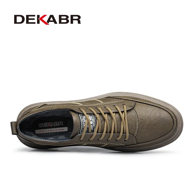 DEKABR Men's Casual Shoes Split Leather Soft Fashion Leisure Comfortable Anti-Skid Lightweight Skateboard Shoes Size 37-47