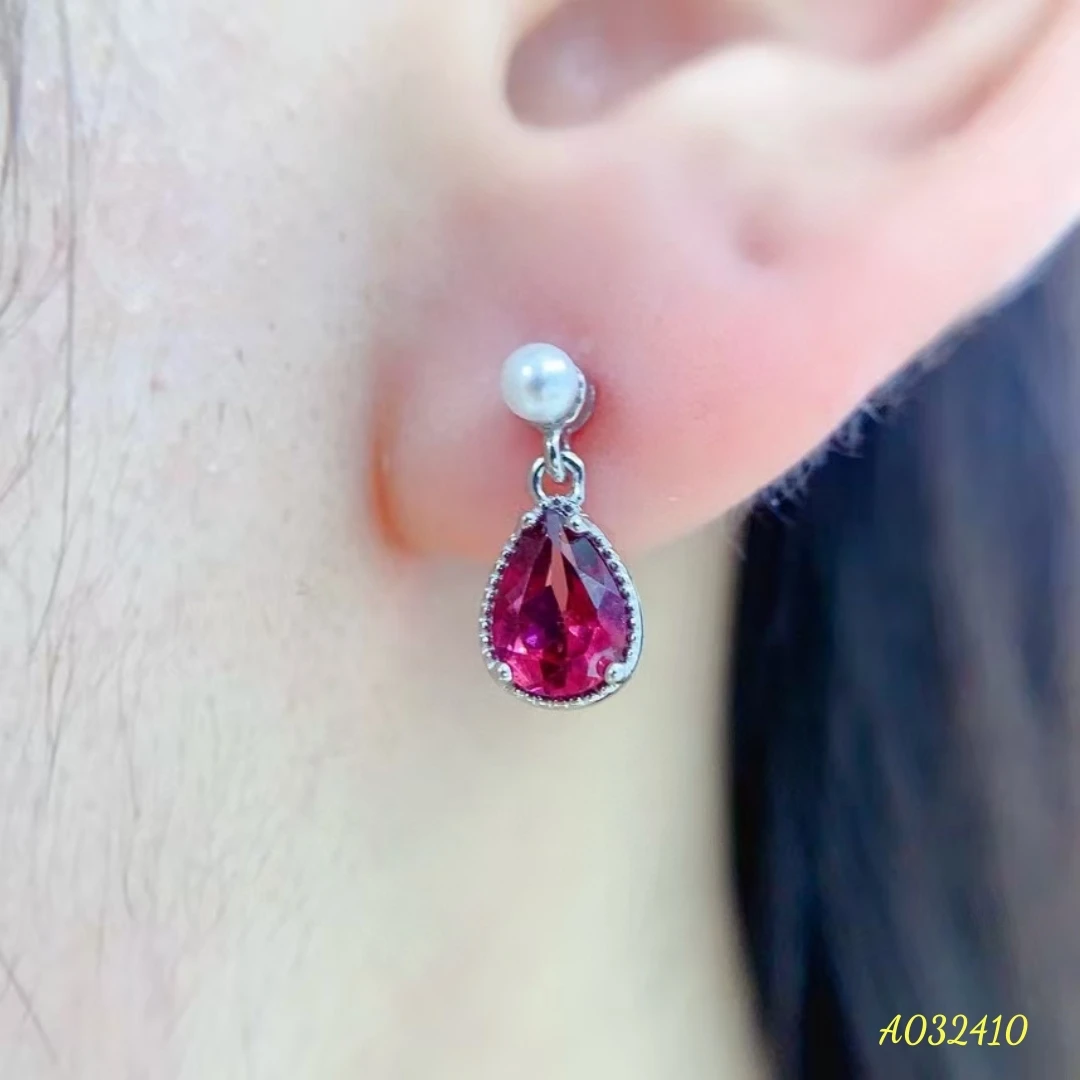 

KJJEAXCMY Fine Jewelry Natural Garnet Women's Earrings S925 Pure Silver Exquisite Inlaid Gem Support Testing