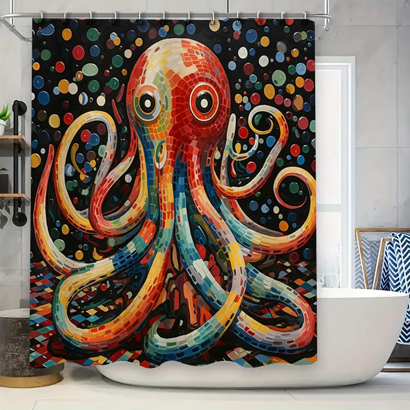 

Причудливый коврик для ванной с осьминогом, уникальная красочная художественная занавеска для душа для декора ванной комнаты, нескользящая водонепроницаемая ткань, идеальная идея для подарка